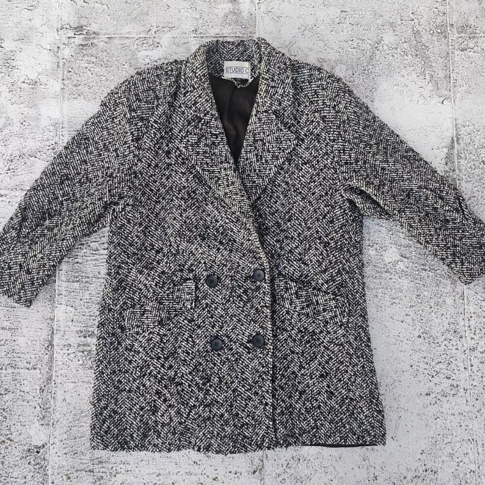 Studio C Women Long Coat Wool Blend Warm Winter Jacket Made in USA Size L